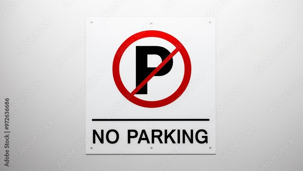 No Parking Sign with Black Letter P Crossed Out by Red Circle on a White Background
No Parking Sign with Black Letter P Crossed Out by Red Circle on a White Background