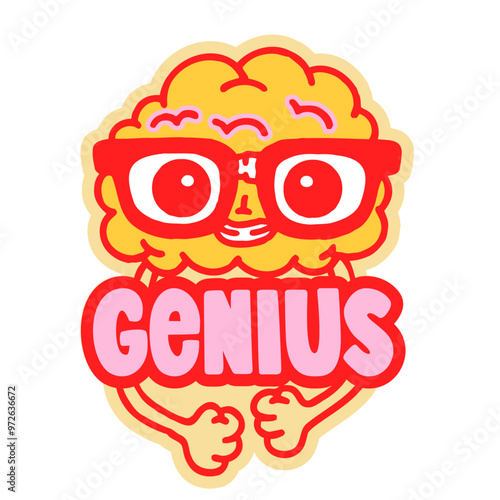 Brain character with glasses. Smart brain wearing spectacles, intelligence and education concept, nerdy brain mascot, vector illustration.