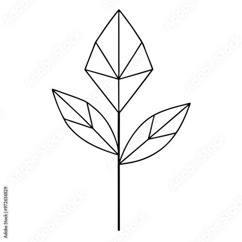 Black Silhouette Line Art Plant Vector.