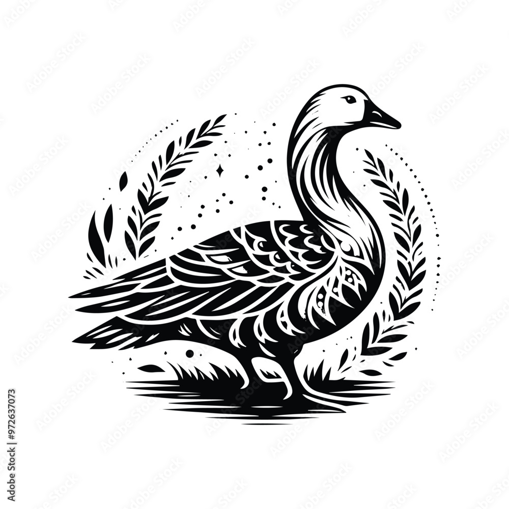 Goose bird in bohemian black and white silhouette illustration Goose bird in bohemian black and white silhouette illustration