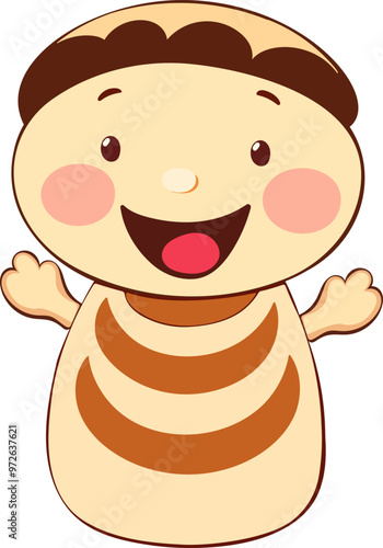 Cute kawaii bread. Bakery food cartoon character. Simple form. Vector drawing.