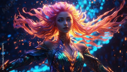 beautiful mermaid with glowing lights and colorful background