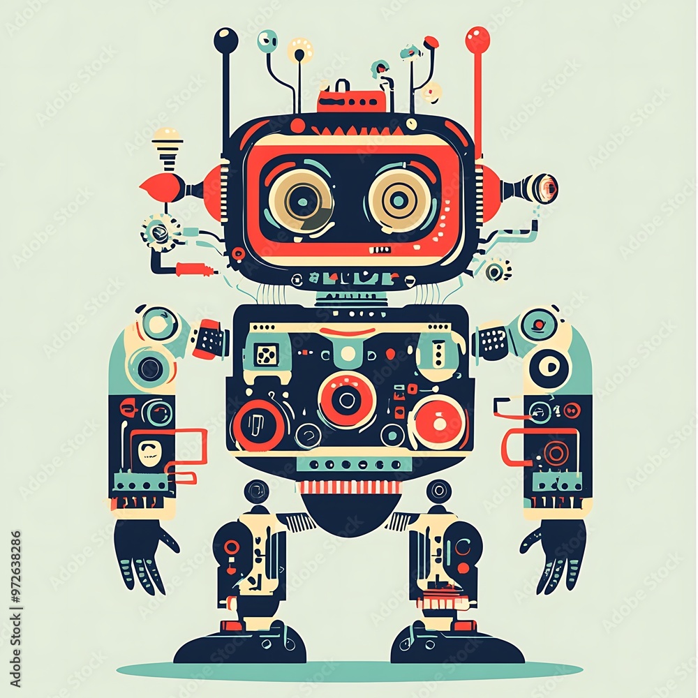 Fototapeta premium A Retro-Style Robot with Complex Mechanisms and Big Eyes