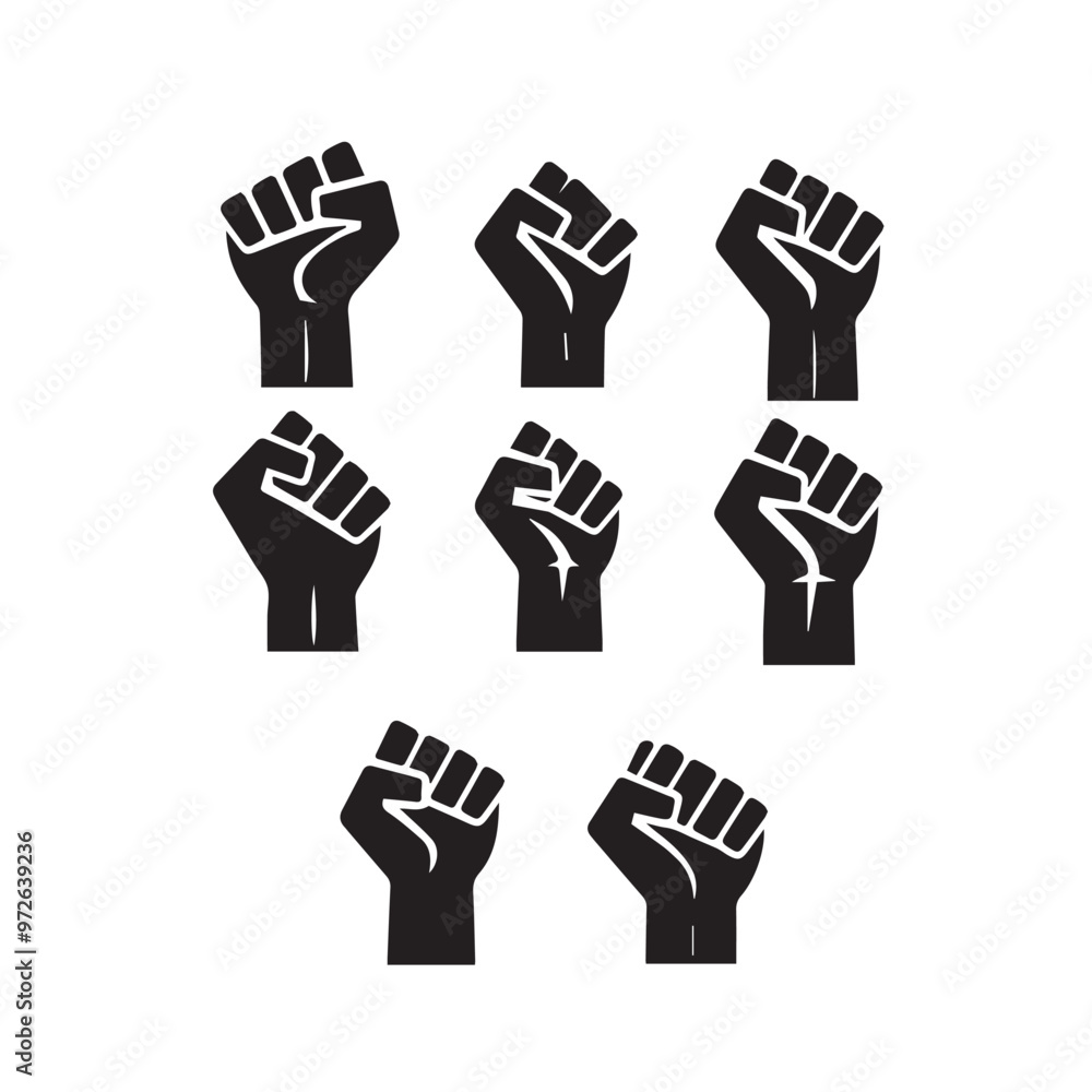 Vector design of fist hand. Fist hand silhouette. Fist hand logo, icon, sign. Vector design of fist hand. Fist hand silhouette. Fist hand logo, icon, sign.