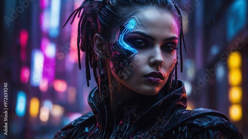portrait of young woman with futuristic makeup