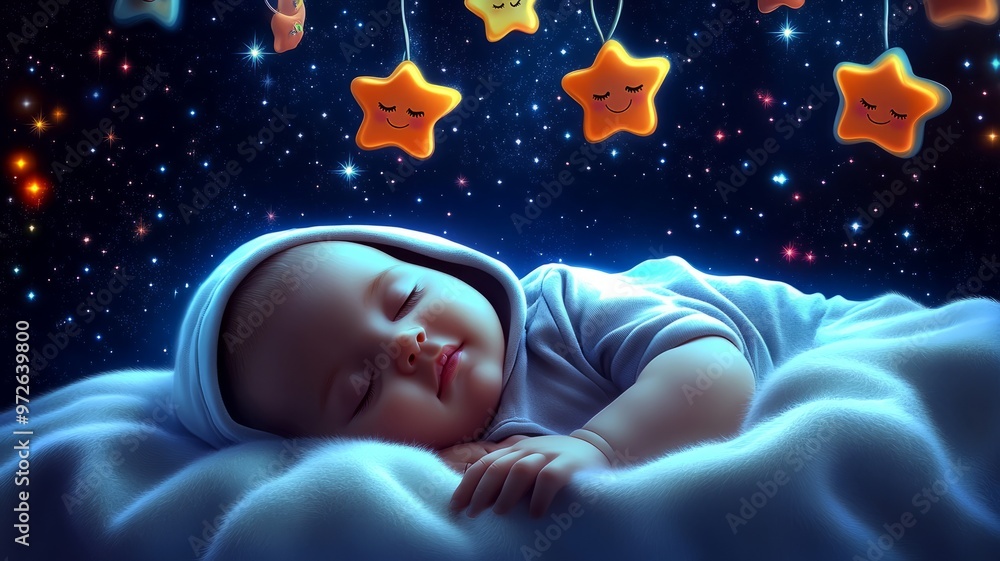 Sleeping Baby Under a Starry Night Sky - Dreamy and Peaceful Sleeping Baby Under a Starry Night Sky - Dreamy and Peaceful