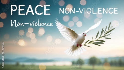 White Dove Flying Over a Tranquil Landscape for International Day of Non-Violence