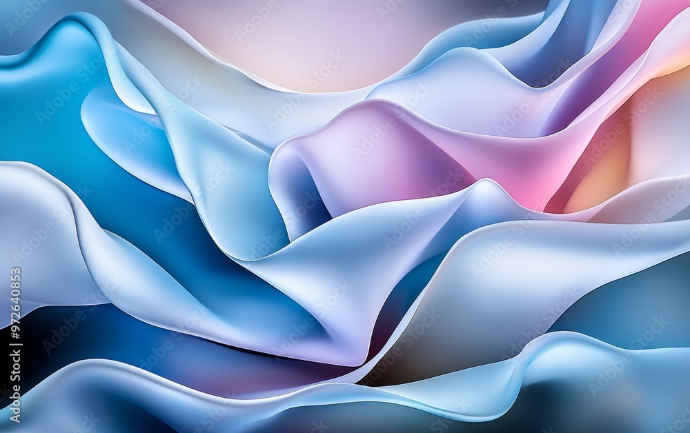 Fototapeta premium Waves of abstract shapes gently flowing into one another, each with a smooth gradient transition, forming a visual rhythm of balance