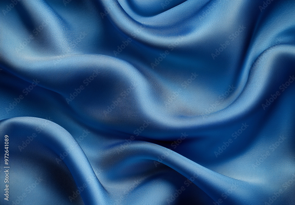 Blue satin silk fabric with elegant folds and silky texture. Luxurious textile concept for interior and fashion design. For banner, wallpaper, and greeting card Blue satin silk fabric with elegant folds and silky texture. Luxurious textile concept for interior and fashion design. For banner, wallpaper, and greeting card