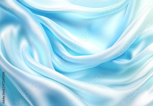 Royal light blue satin fabric with soft folds and ripples. High end fabric concept for textile design and print. Pale blue satin texture. fabric silk background with beautiful soft blur pattern