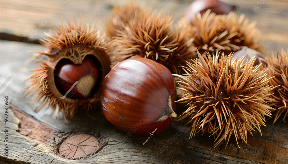 Sweet fresh edible chestnuts on light wooden table, closeup Sweet fresh edible chestnuts on light wooden table, closeup