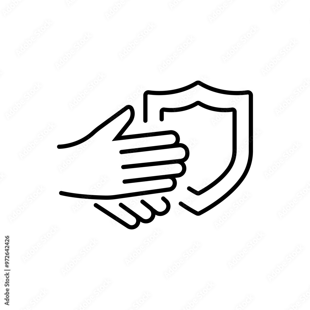 Hand skin protection icon, shield and gauntlets, dermatologically tested, thin line symbol on white background - editable stroke vector illustration Hand skin protection icon, shield and gauntlets, dermatologically tested, thin line symbol on white background - editable stroke vector illustration