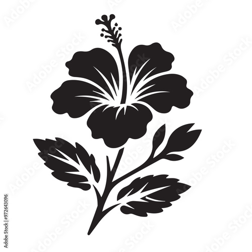 Hibiscus flower silhouette. Hibiscus vector design. Hibiscus logo, icon black on white background.
