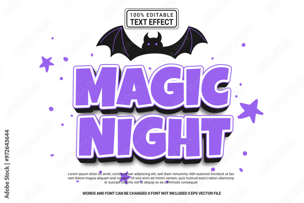 Fototapeta premium Editable text effect Magic Night 3d cartoon template style modern premium vector
