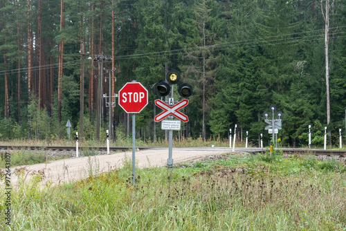 Obraz na plátně A rural railway crossing in Latvia.