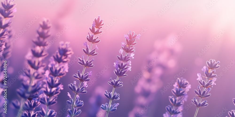 Naklejka premium Purple lavender flowers in a soft pastel background.