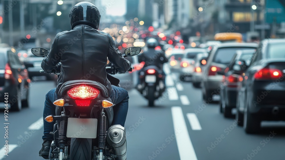 motorcycles weaving through heavy traffic in an urban setting, navigating tight spaces motorcycles weaving through heavy traffic in an urban setting, navigating tight spaces