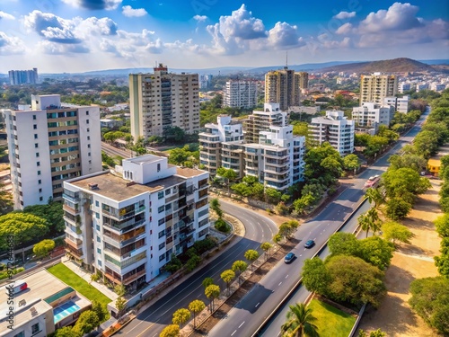 Modern residential apartments and commercial buildings line the busy streets of Aundh Road, a thriving suburban area in photo