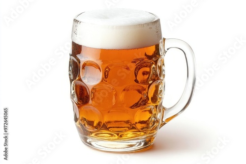  Classic beer mug with a frothy top, isolated against a white background for commercial use