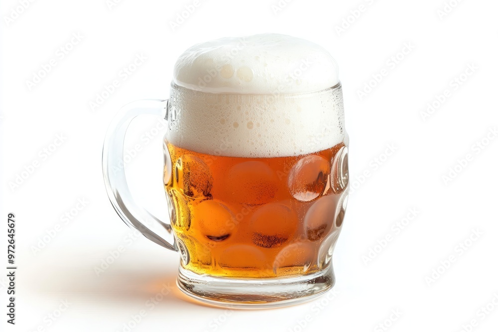Classic beer mug with a frothy top, isolated against a white background for commercial use Classic beer mug with a frothy top, isolated against a white background for commercial use