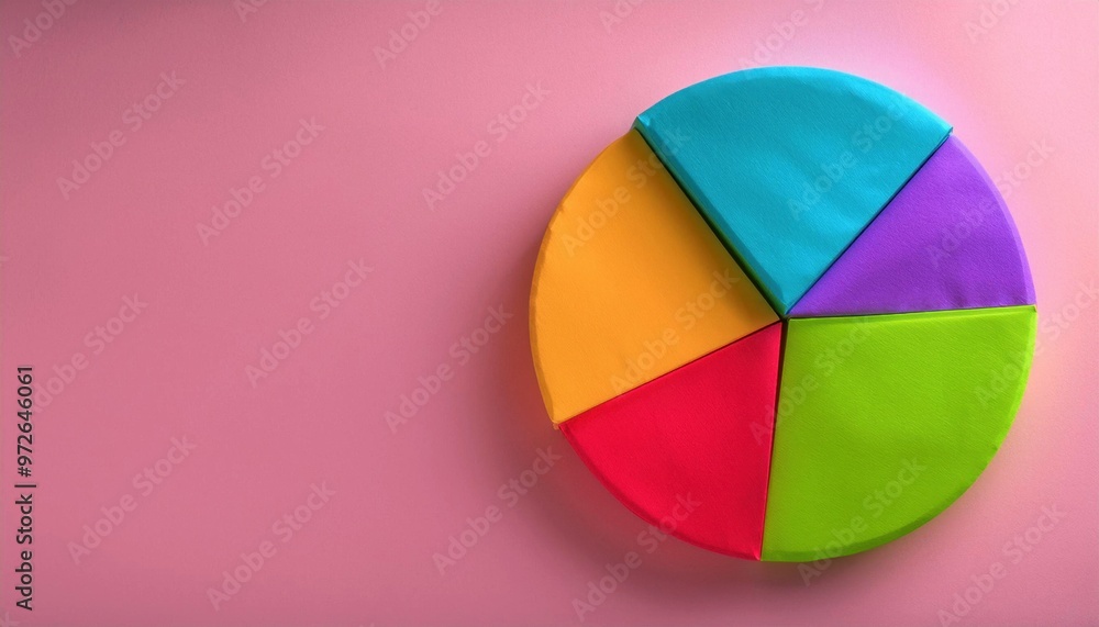 Colorful pie chart on a pink background. Bright sections, each a different color, arranged in a circular shape. Business, data visualization concept. Colorful pie chart on a pink background. Bright sections, each a different color, arranged in a circular shape. Business, data visualization concept.