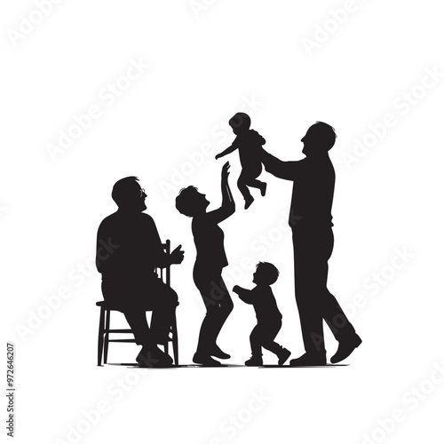 Grandparent with grandchild silhouette. Child enjoying with grandfather and grandmother vector design.