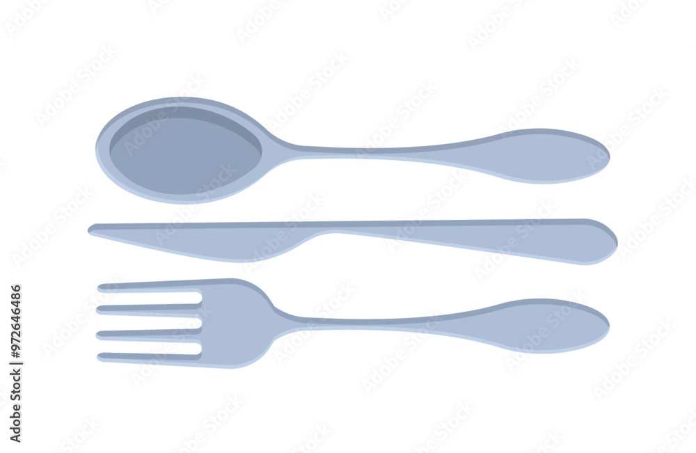 Set of cooking tools. Fork, knife and spoon. Dishware and tableware for kitchen. Stainless home equipment. Poster or banner. Flat vector collection isolated on white background Set of cooking tools. Fork, knife and spoon. Dishware and tableware for kitchen. Stainless home equipment. Poster or banner. Flat vector collection isolated on white background
