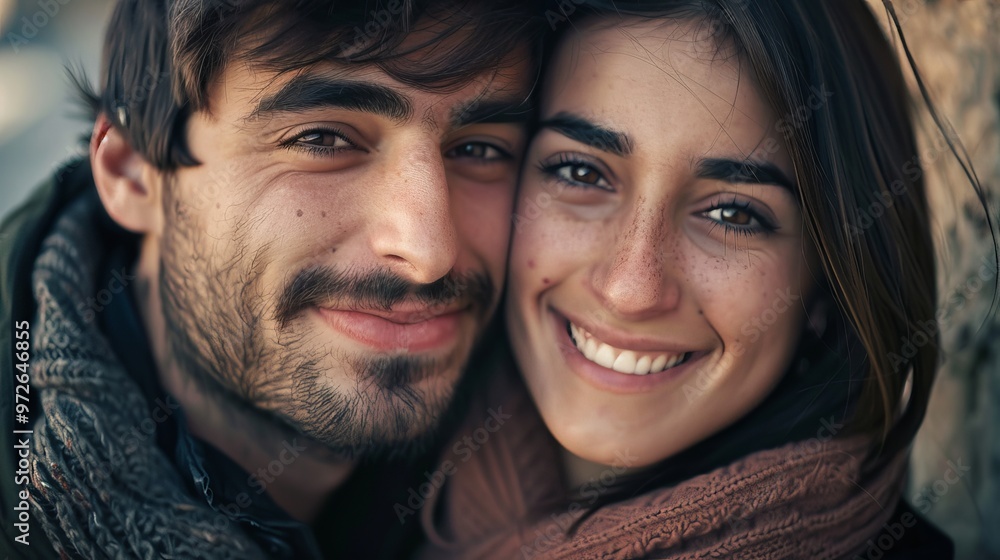 A happy and smiling Italian couple poses for a portrait, capturing the essence of their love and the beauty of their culture A happy and smiling Italian couple poses for a portrait, capturing the essence of their love and the beauty of their culture