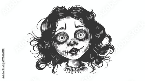 A Creepy Crazy Doll Symbol for T-Shirt Print isolated on white background