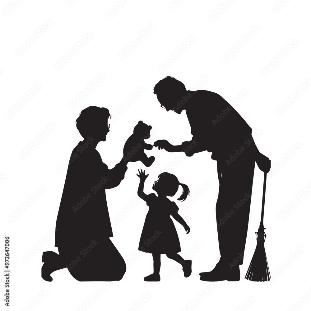 Grandparent with grandchild silhouette. Child enjoying with grandfather and grandmother vector design. Grandparent with grandchild silhouette. Child enjoying with grandfather and grandmother vector design.
