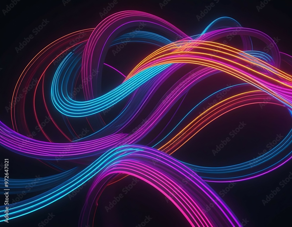 Abstract Neon Waves: 3D Futuristic Design, Ai generated Images