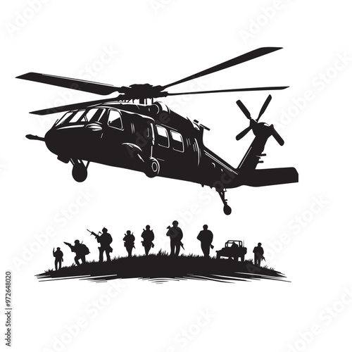 Helicopter black silhouette. Simple Helicopter logo, icon. Helicopter vector design isolated on white background.