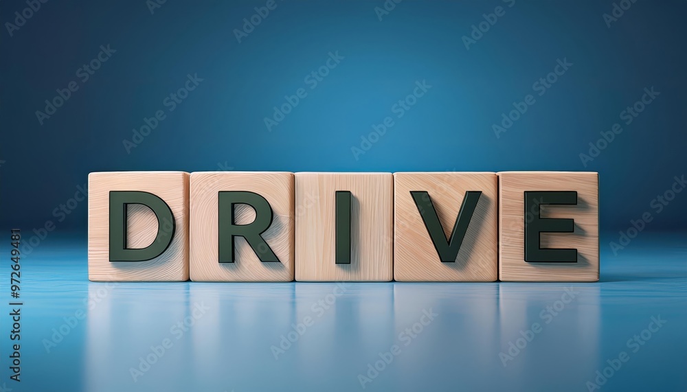 Wooden blocks spell out the word 'drive' against a blue background, symbolizing motivation and determination. Wooden blocks spell out the word 'drive' against a blue background, symbolizing motivation and determination.