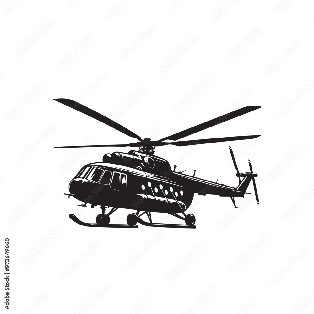 Fototapeta premium Helicopter black silhouette. Simple Helicopter logo, icon. Helicopter vector design isolated on white background.