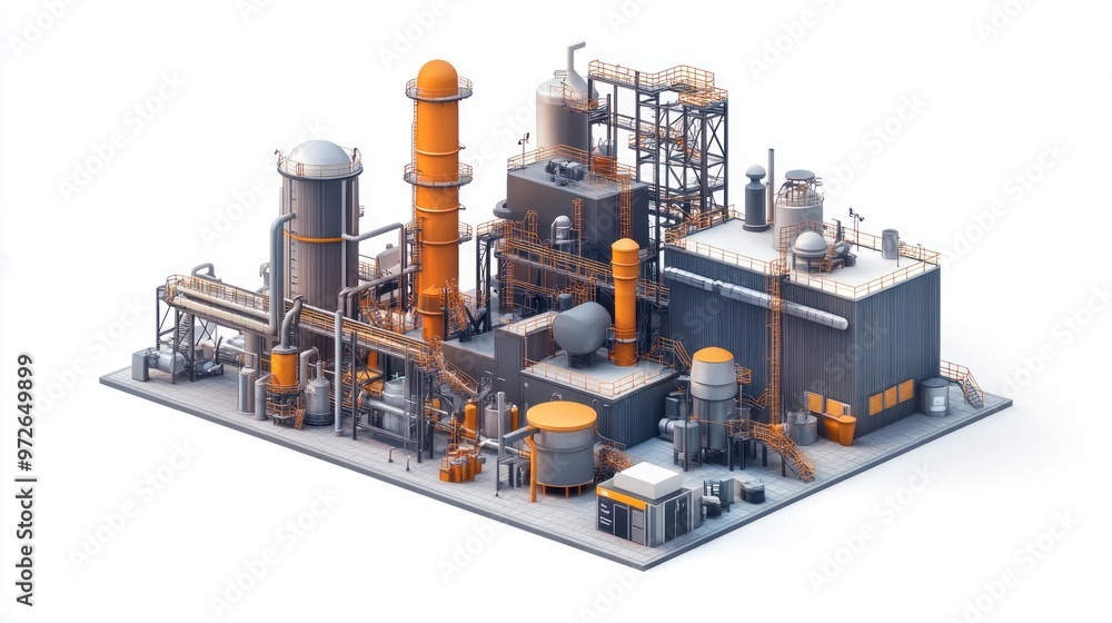 Fototapeta premium Industrial Complex: A Detailed 3D Model of a Modern Factory