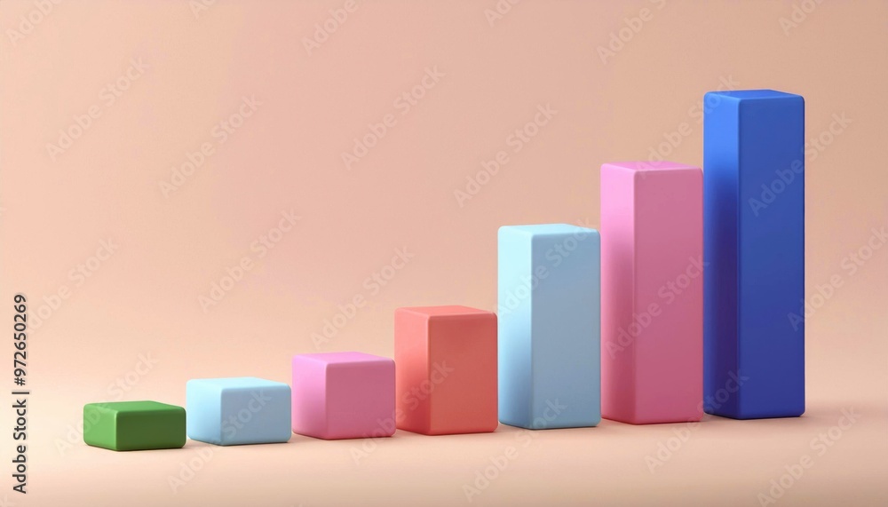 A row of colorful blocks with a green one in the middle A row of colorful blocks with a green one in the middle