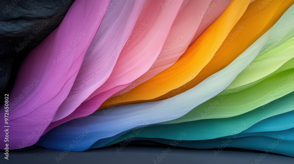 A close up of a rainbow colored fabric that is folded, AI A close up of a rainbow colored fabric that is folded, AI