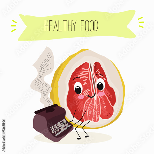 Pomelo fruit, tropical exotic citrus, vector isolated food icon, funny character. Pummelo or shaddock fruits , tropic farm juicy exotic fruits harvest, sweet fruity dessert. Hand drawn vector.