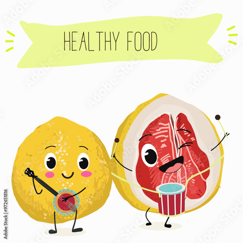 Pomelo fruit, tropical exotic citrus, vector isolated food icon, funny character. Pummelo or shaddock fruits , tropic farm juicy exotic fruits harvest, sweet fruity dessert. Hand drawn vector.