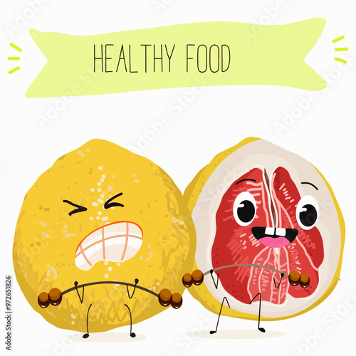 Pomelo fruit, tropical exotic citrus, vector isolated food icon, funny character. Pummelo or shaddock fruits , tropic farm juicy exotic fruits harvest, sweet fruity dessert. Hand drawn vector.