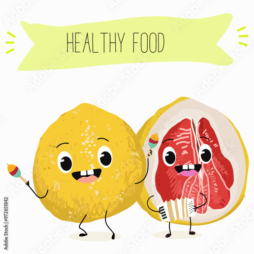 Pomelo fruit, tropical exotic citrus, vector isolated food icon, funny character. Pummelo or shaddock fruits , tropic farm juicy exotic fruits harvest, sweet fruity dessert. Hand drawn vector.