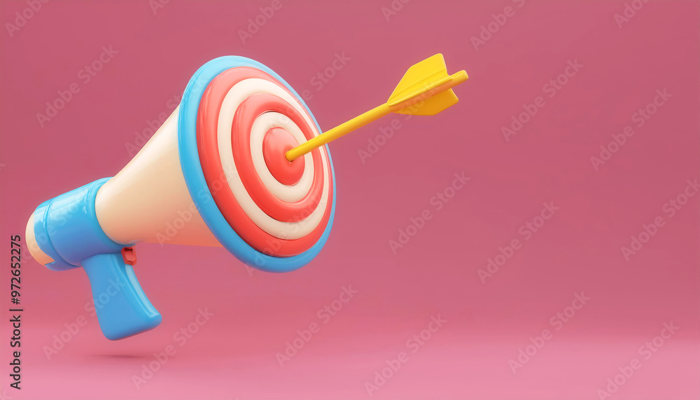 A colorful megaphone with a bullseye and an arrow, symbolizing communication and reaching targets effectively. A colorful megaphone with a bullseye and an arrow, symbolizing communication and reaching targets effectively.