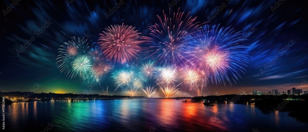 Fototapeta premium Fireworks Display Over Water