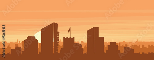Brown panoramic poster of the city skyline with misty background buildings, sunrise, clouds and mountains of SOUTHAMPTON, UNITED KINGDOM