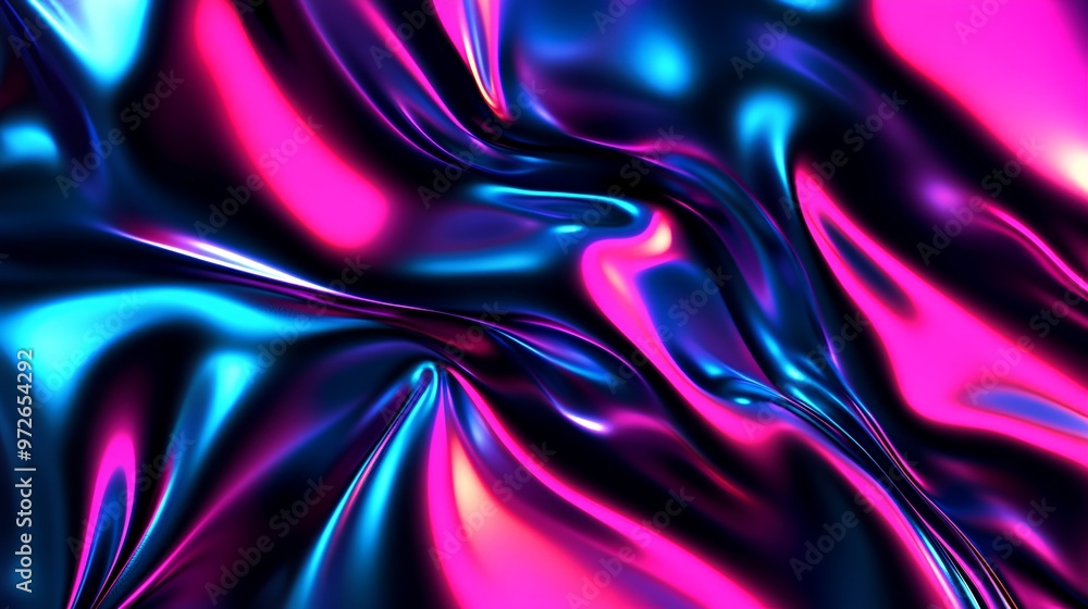Obraz premium an abstract design featuring a smooth, flowing texture that resembles liquid or silk. It is composed of vibrant colors, primarily shades of pink, blue, and purple