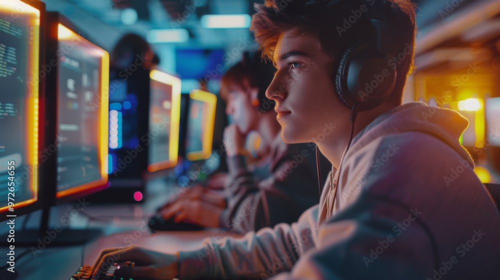 Student learning computer science in a classroom or participating in a coding workshop, amazing light Student learning computer science in a classroom or participating in a coding workshop, amazing light