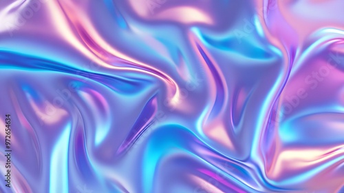 Wallpaper Mural an abstract design with a smooth, flowing texture that resembles silk or liquid. It features a blend of pastel colors, primarily shades of blue, pink, and purple, creating a holographic or iridescent  Torontodigital.ca