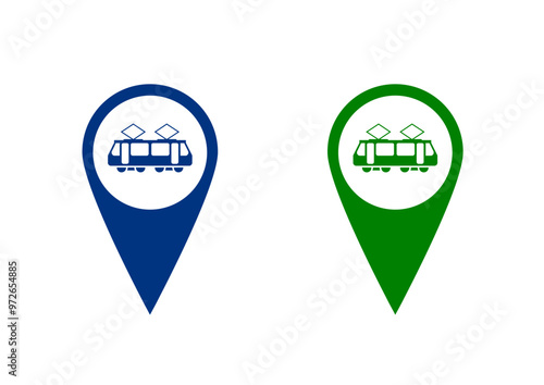 Map pointer with tram icon .tramway station and location pin icon vector . tram station location pin icon ux ui destination,direction