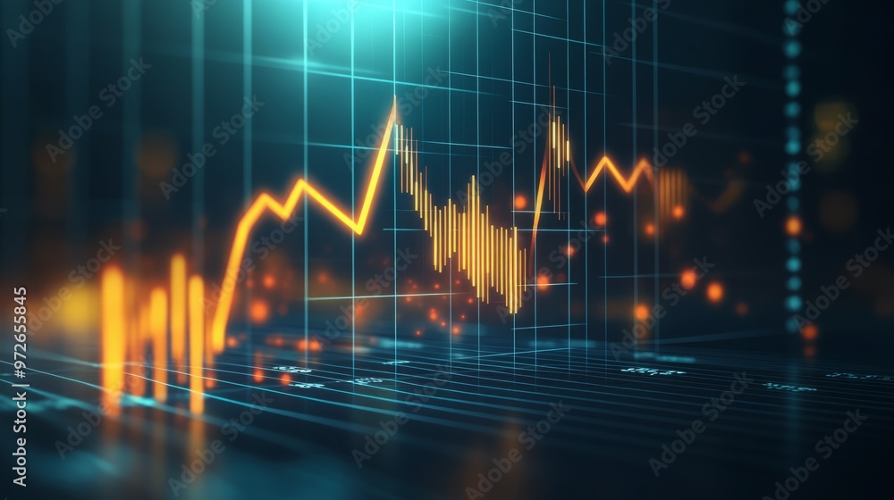 Abstract financial graph with glowing orange lines Abstract financial graph with glowing orange lines