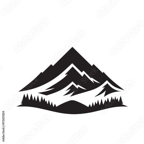 Mountain silhouette with tree. Mountain logo, icon vector design.